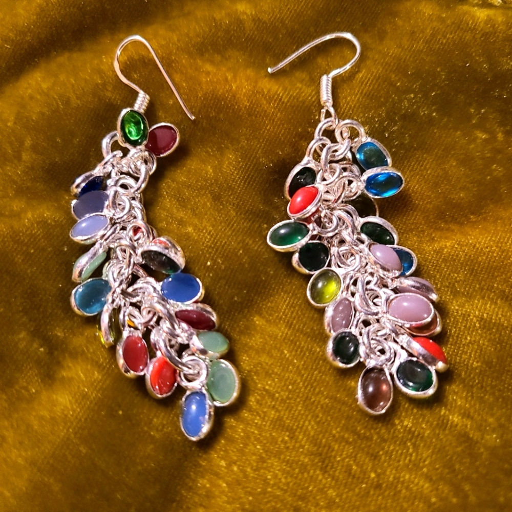 Silver Gemstone Drop Dangle Earrings - image 1